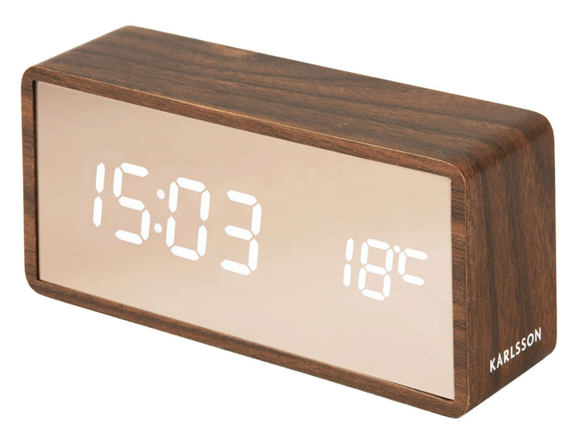 Karlsson Alarm Clock Copper Mirror LED dark wood veneer KA5878DW