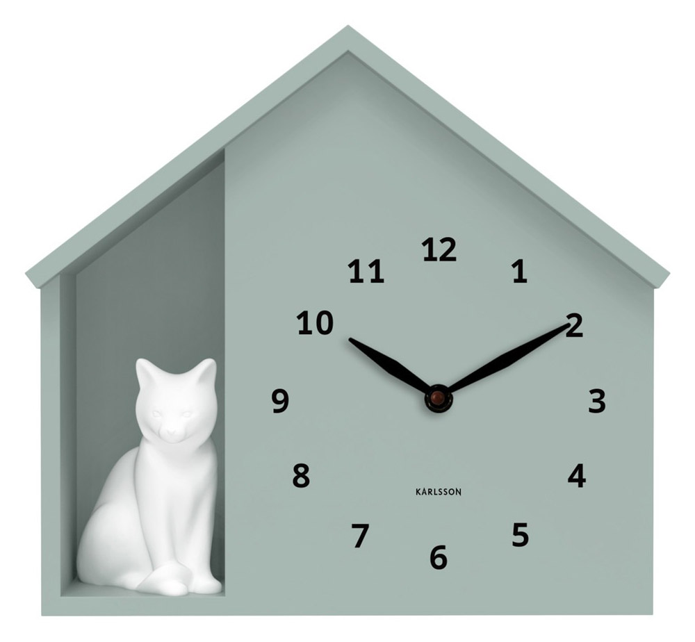 Karlsson wall clock Sitting Cat grayed jade KA6099GR