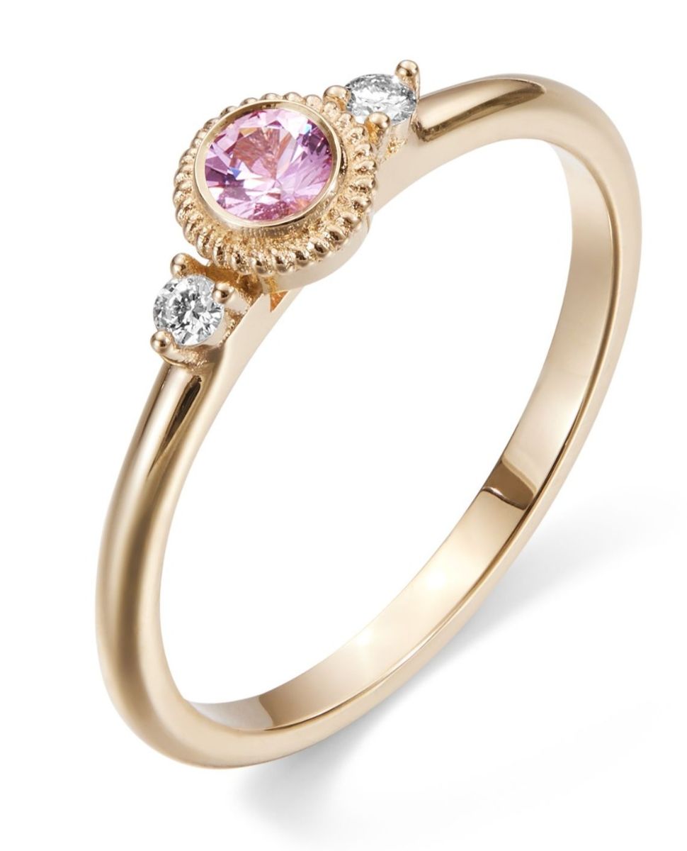 Kalevala Beloved three-stone pink sapphire and 0.06 ct diamond ring gold 141000003P