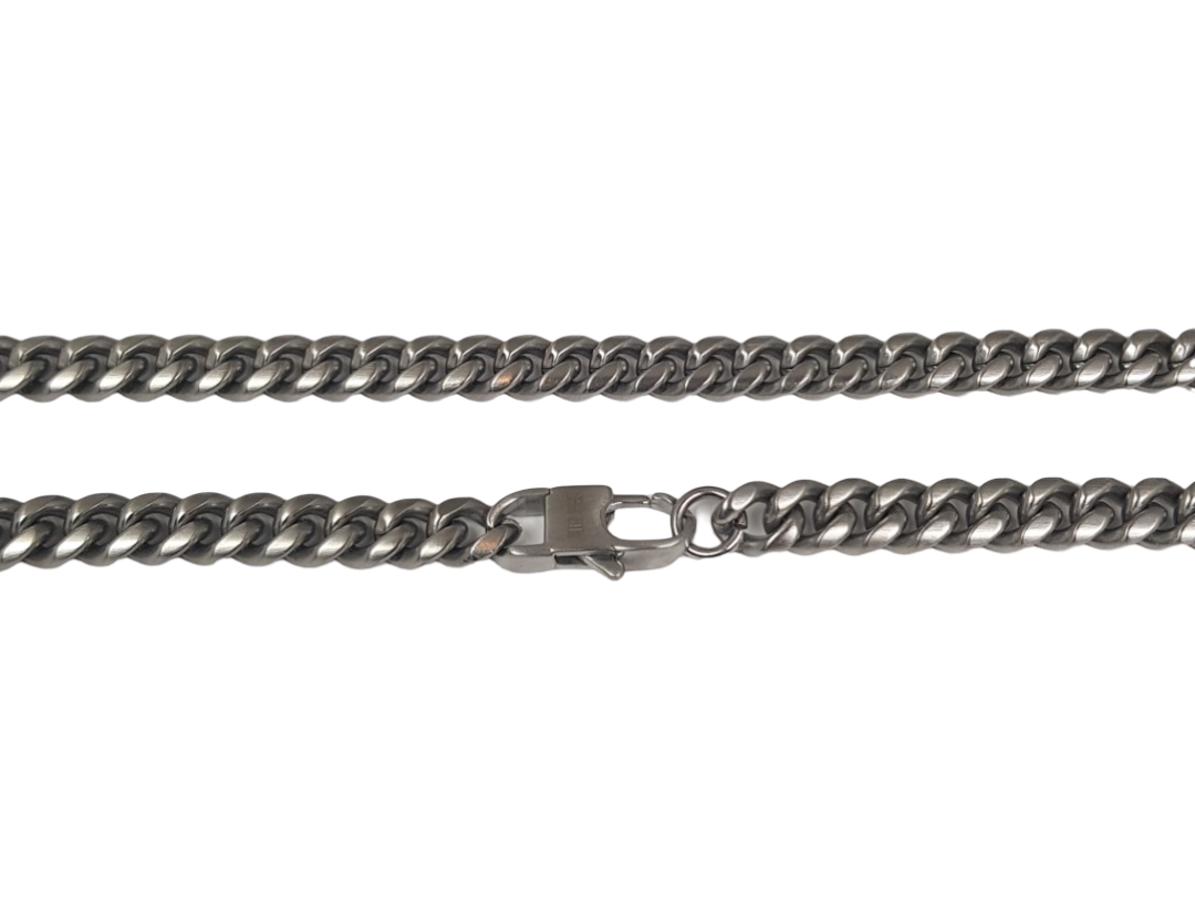 Bosie gray satin finished curb chain necklace 8mm SBN-8S-SAT-H