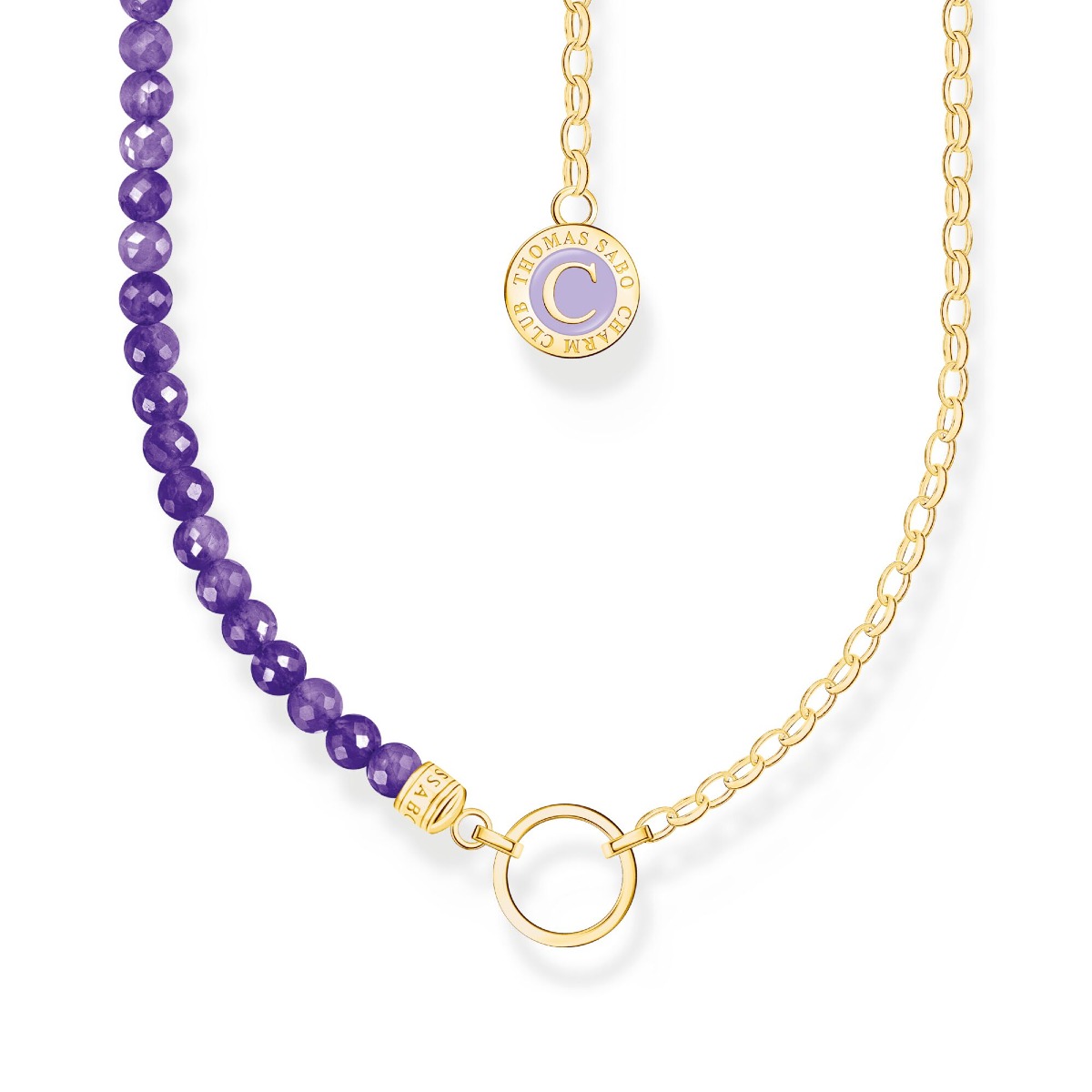 Thomas Sabo Charm Club Charmista violet beads yellow-gold plated necklace KE2190-427-13-L45v