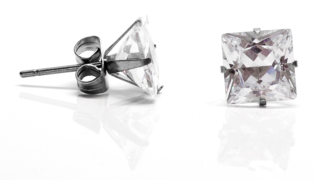 Hopeapuro jewel clear 11 mm square earrings