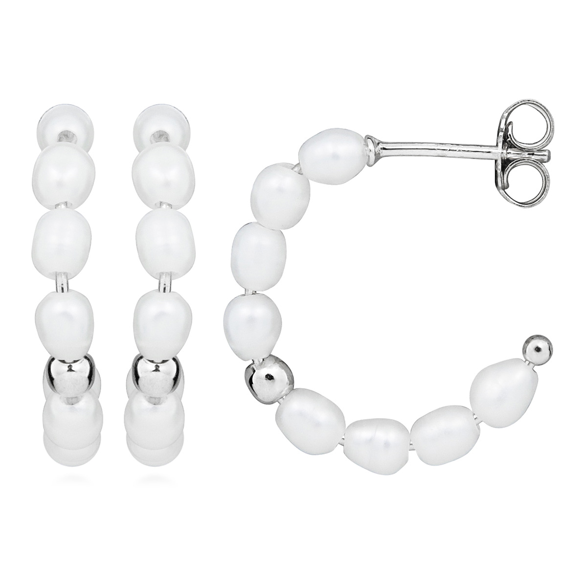 Lykka Casuals silver pearl earrings curve