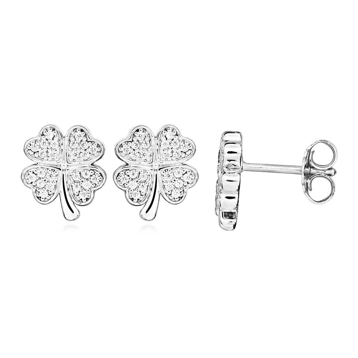 Lykka Symbols clover silver earrings zirconia