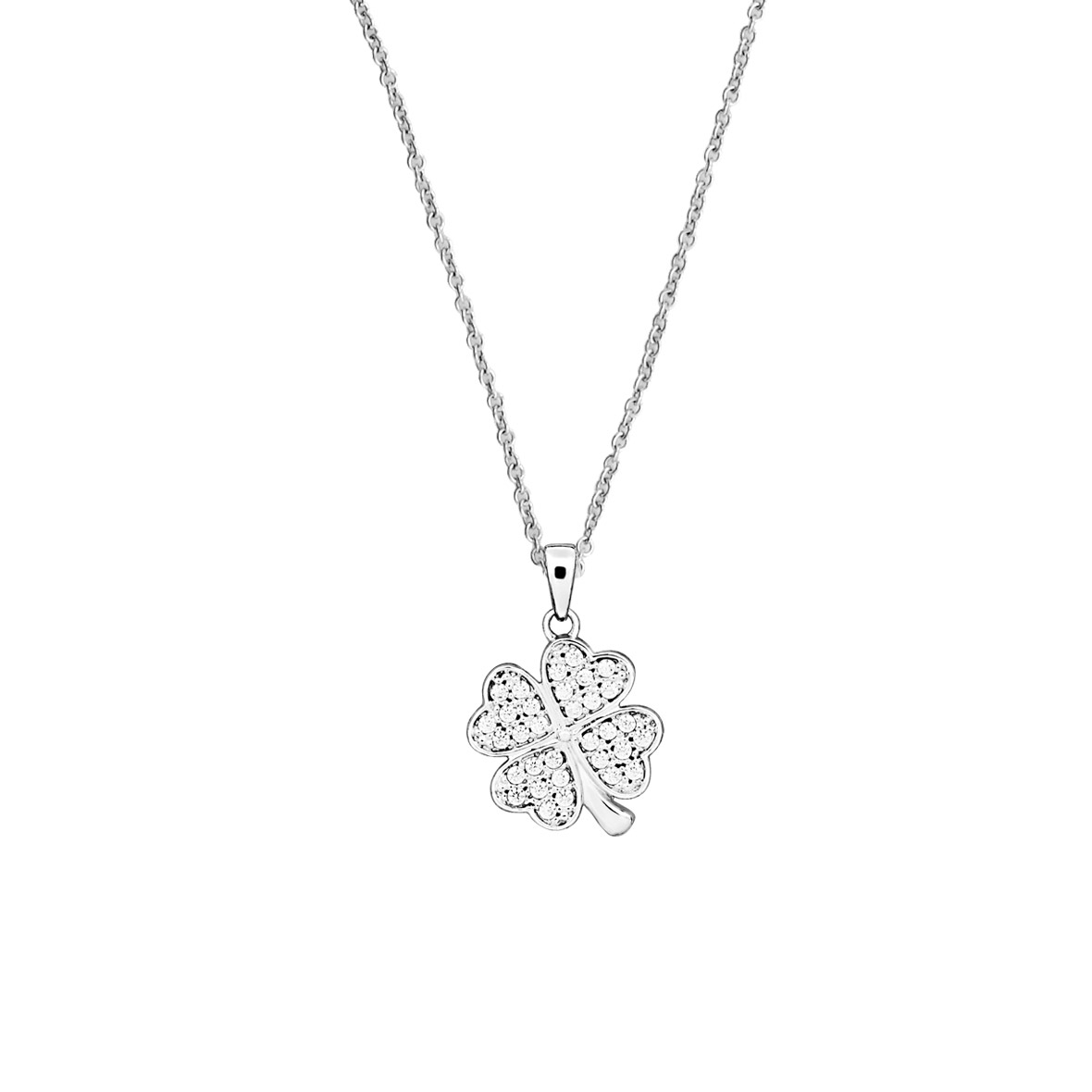 Lykka Symbols clover silver necklace zirconia 45 cm