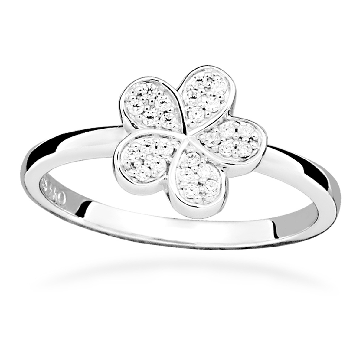 Lykka Symbols flower silver ring zirconia-190