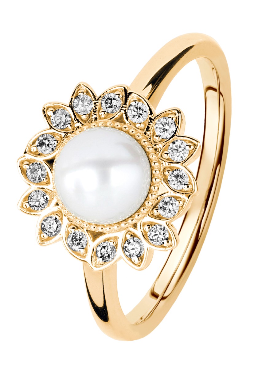 Kohinoor Swan gold pearl diamond ring 033-434-08-155
