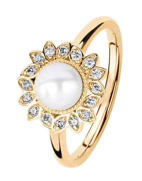 Kohinoor Swan gold pearl diamond ring 033-434-08