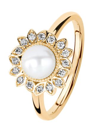 Kohinoor Swan gold pearl diamond ring 033-434-08