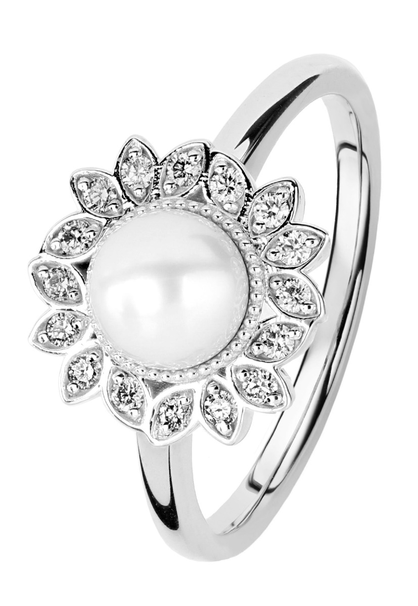 Kohinoor Swan white gold pearl diamond ring 033-434V-08