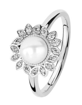 Kohinoor Swan white gold pearl diamond ring 033-434V-08