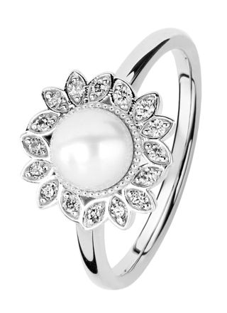 Kohinoor Swan white gold pearl diamond ring 033-434V-08