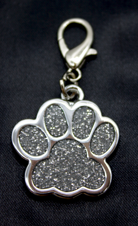 Pet name tag Glitter paw silver
