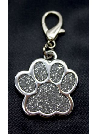 Pet name tag Glitter paw silver