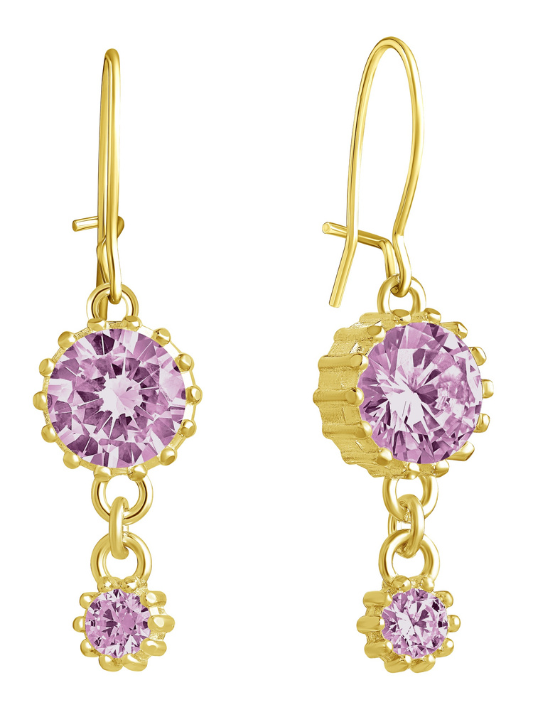 Lempikoru Bud Ear Wire earrings with two pink stones gold plated 54 077 06 000