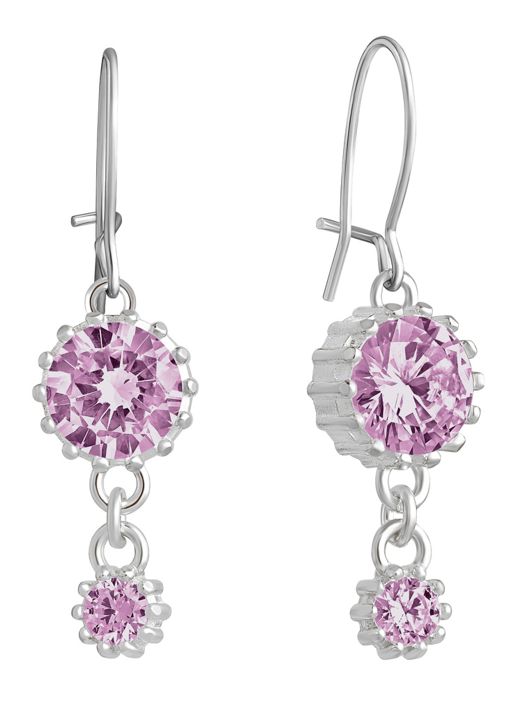 Lempikoru Bud Ear Wire earrings with two pink stones platinum 34 077 06 000
