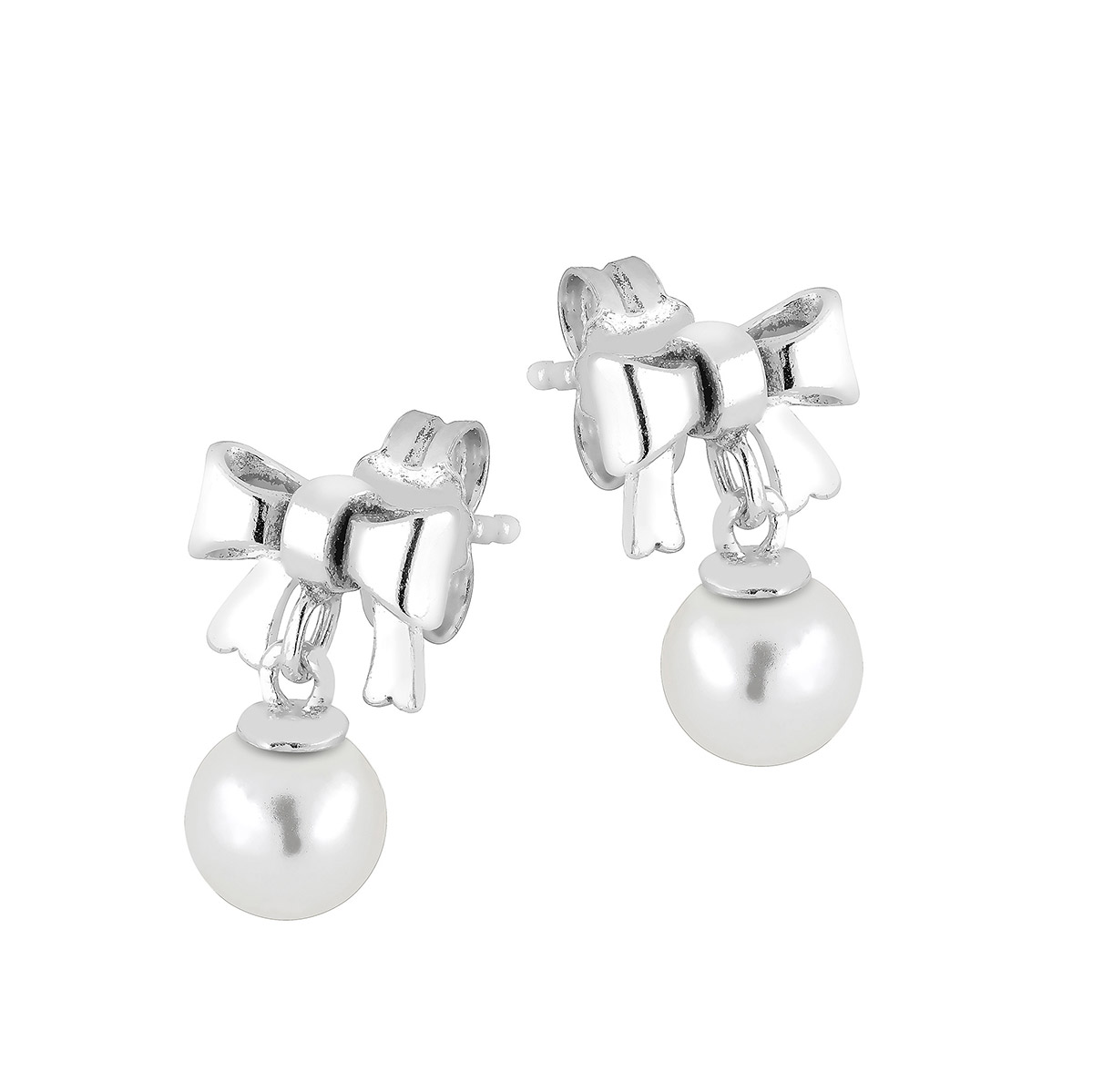 Lykka Symbols glass pearl and bow tie earrings silver