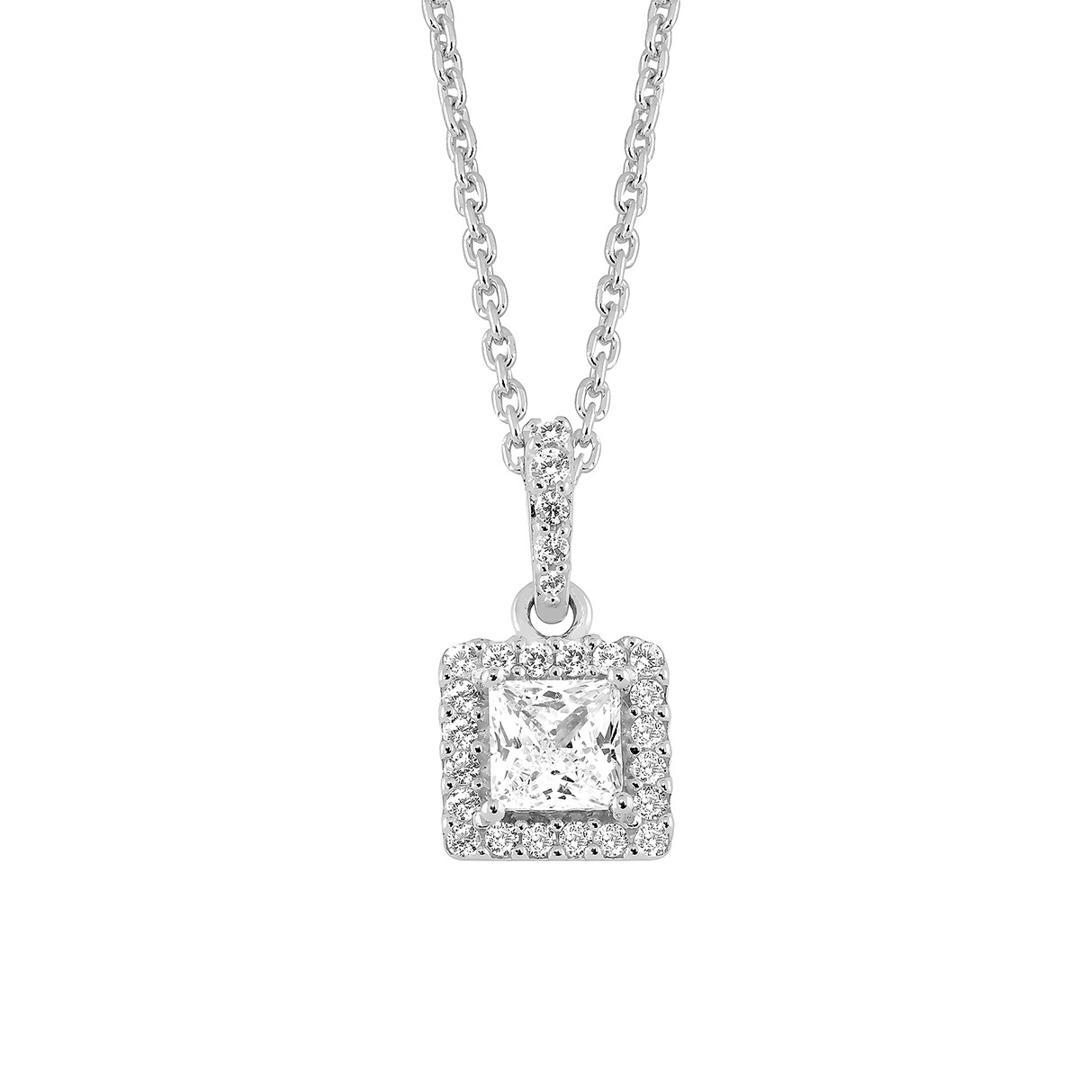Lykka Casuals silver necklace square halo LYS25074
