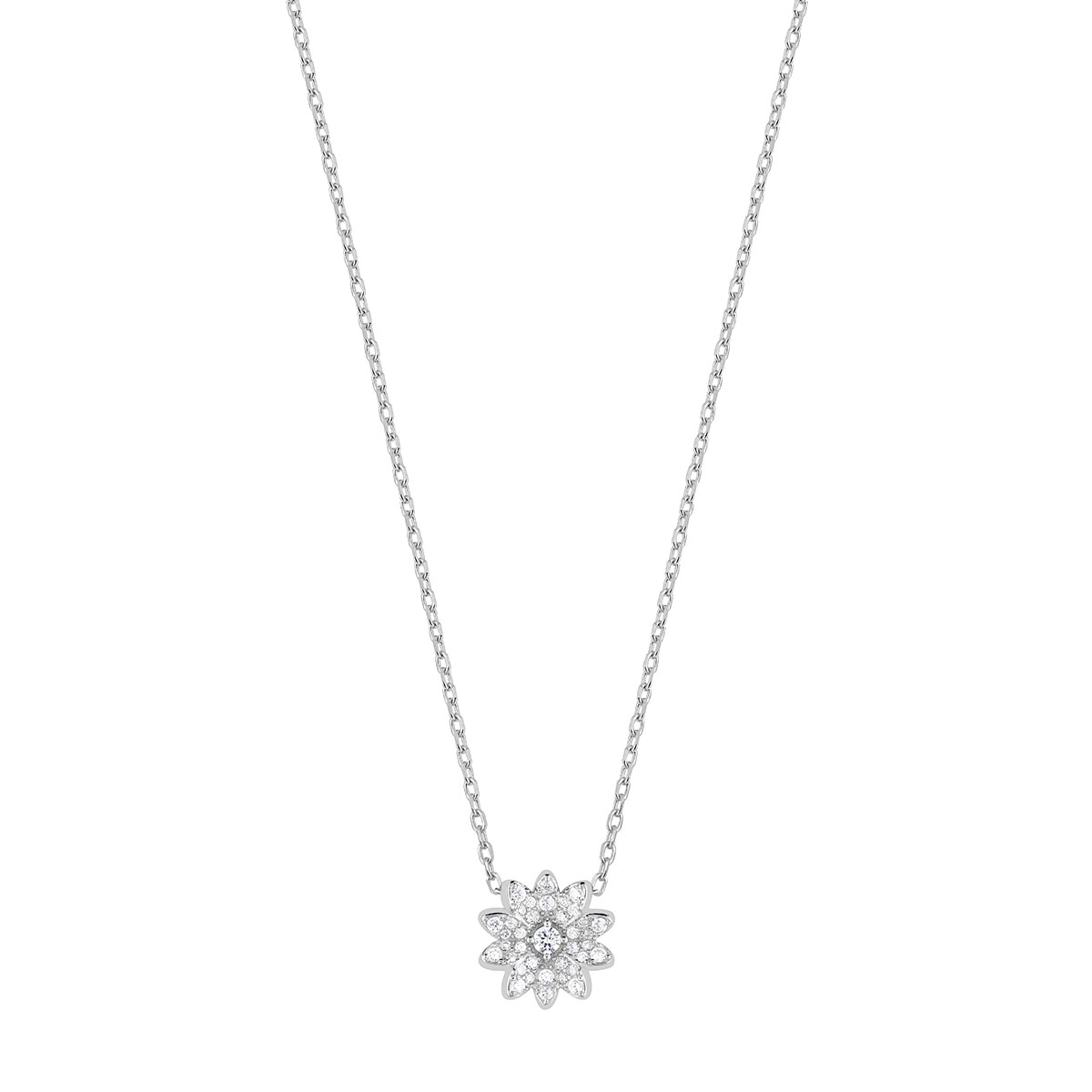 Lykka Symbols silver necklace flower zirconia 42+3cm