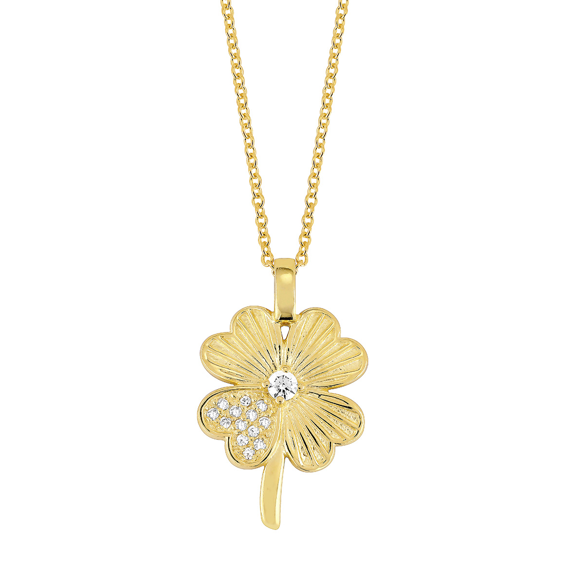 Lykka Symbols gold plated silver necklace Four-leaf clover 45cm