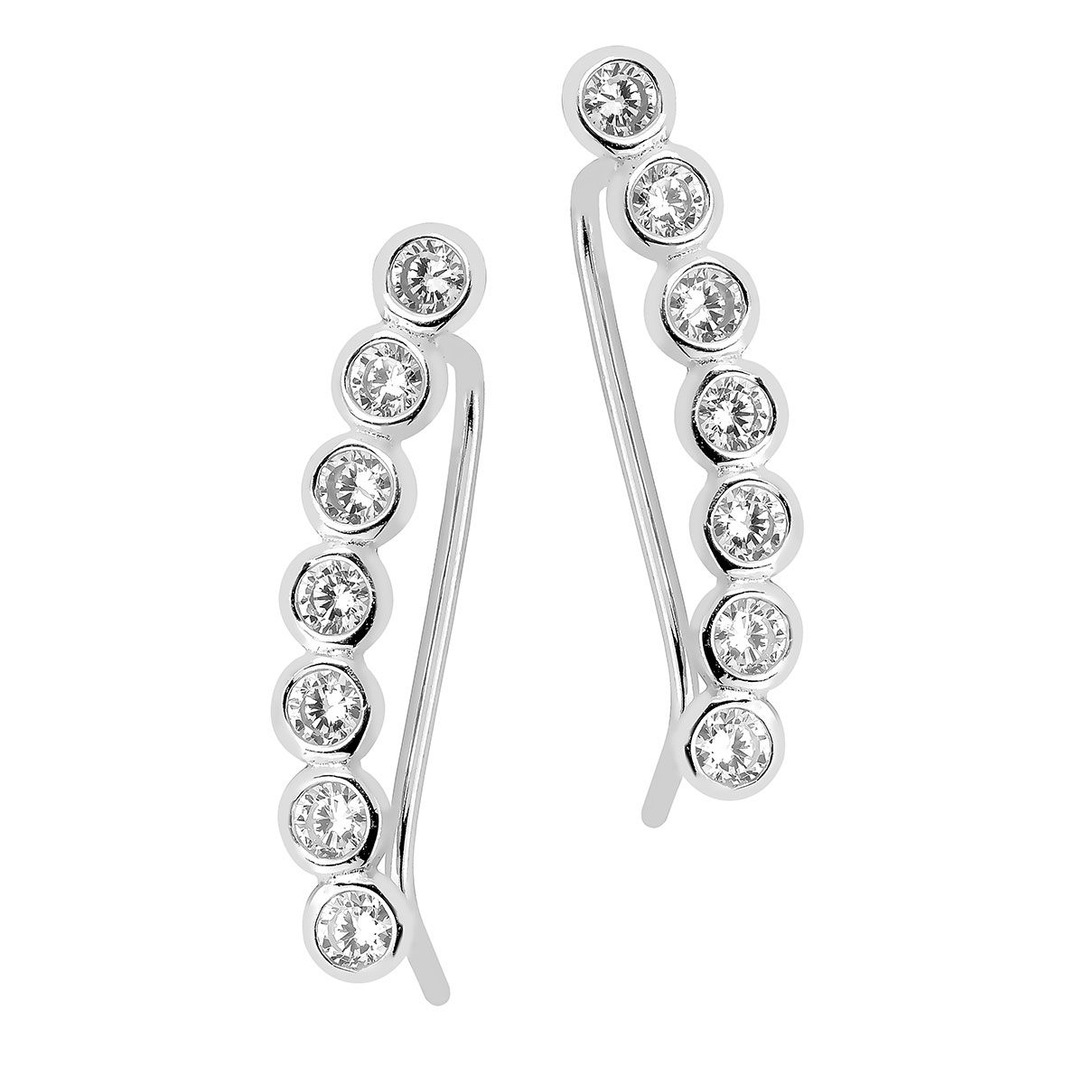 Lykka Casuals climber silver earrings with zirconium stones