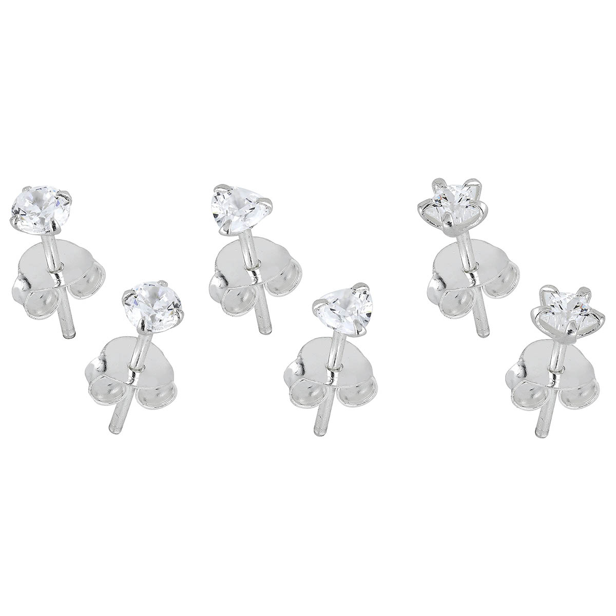 Lykka Casuals silver earring set clear zirconia 3 mm
