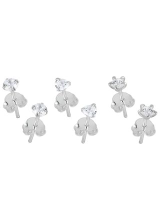 Lykka Casuals silver earring set clear zirconia 3 mm