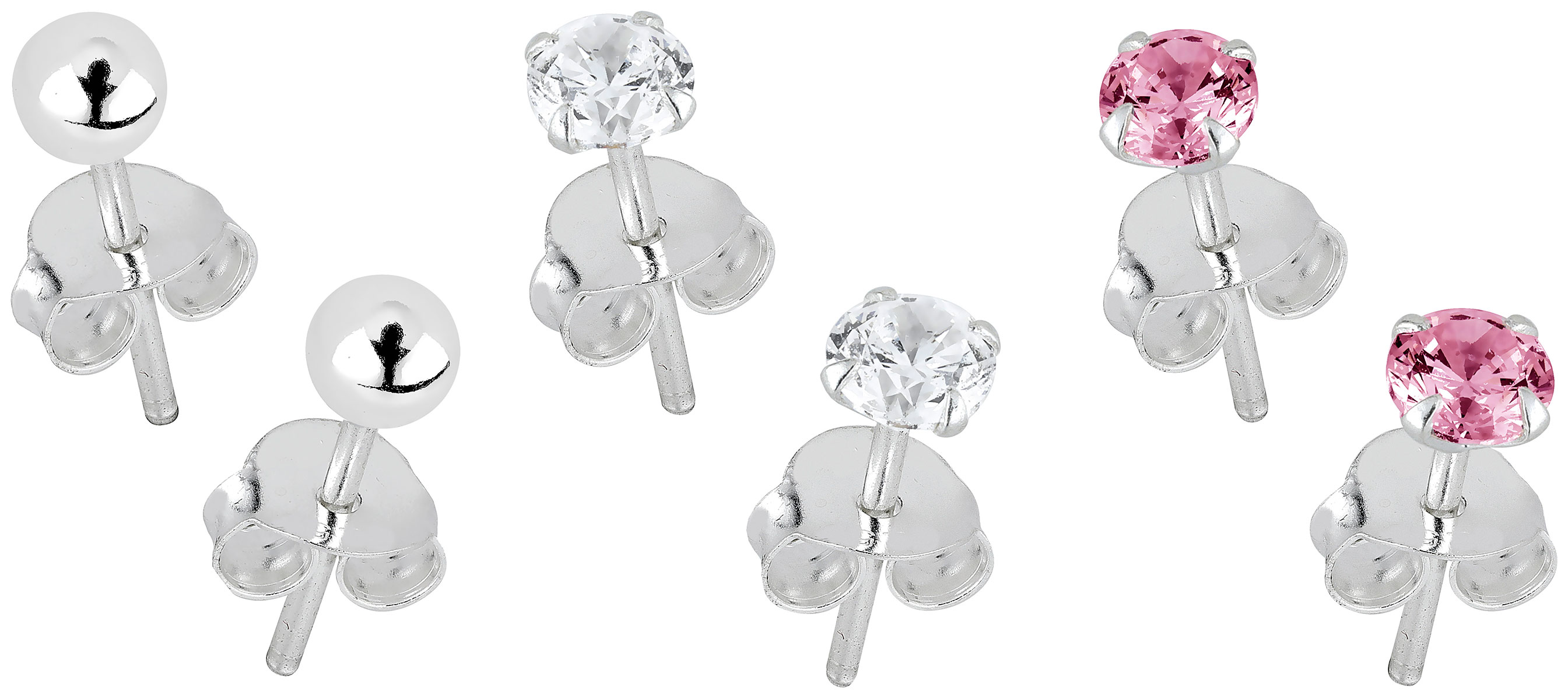 Lykka Casuals silver earring set 3 mm – ball & zirconias