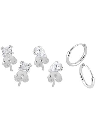 Lykka Casuals silver earring set – zirconias & hoops