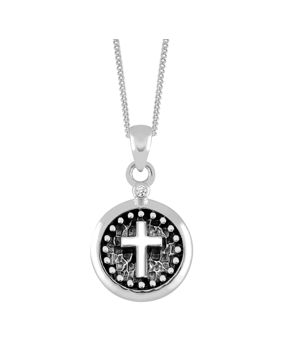 Lykken Crosses silver necklace with round cross pendant and zirconia decoration 45 cm
