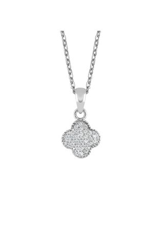 Lykken Symbols silver necklace with clover pendant and zirconia decoration 45 cm