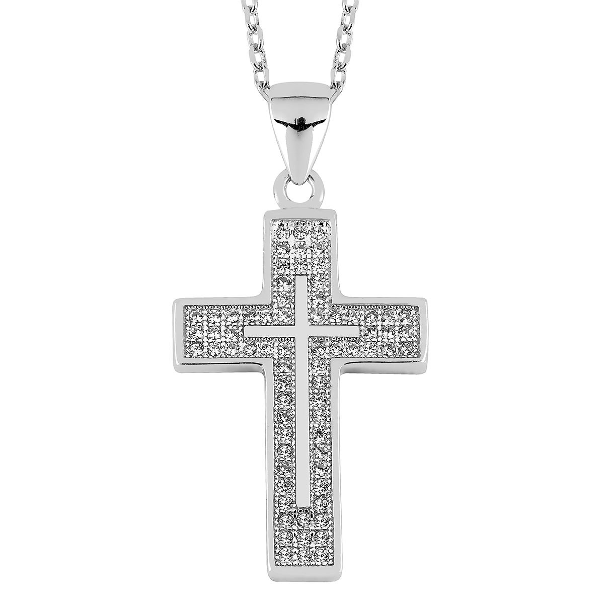 Lykka Crosses silver cross necklace with zirconia 45 cm