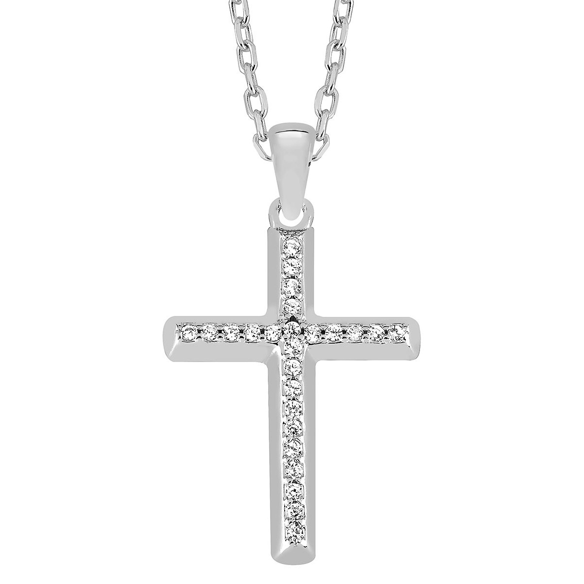 Lykka Crosses silver pavé cross necklace 45 cm
