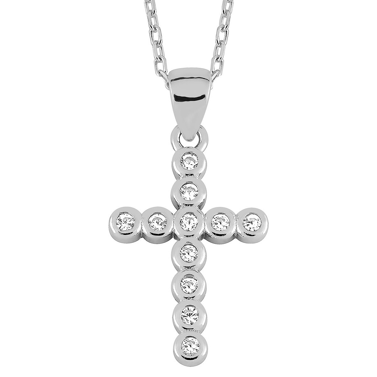 Lykka Crosses silver cross necklace with round zirconia 45 cm