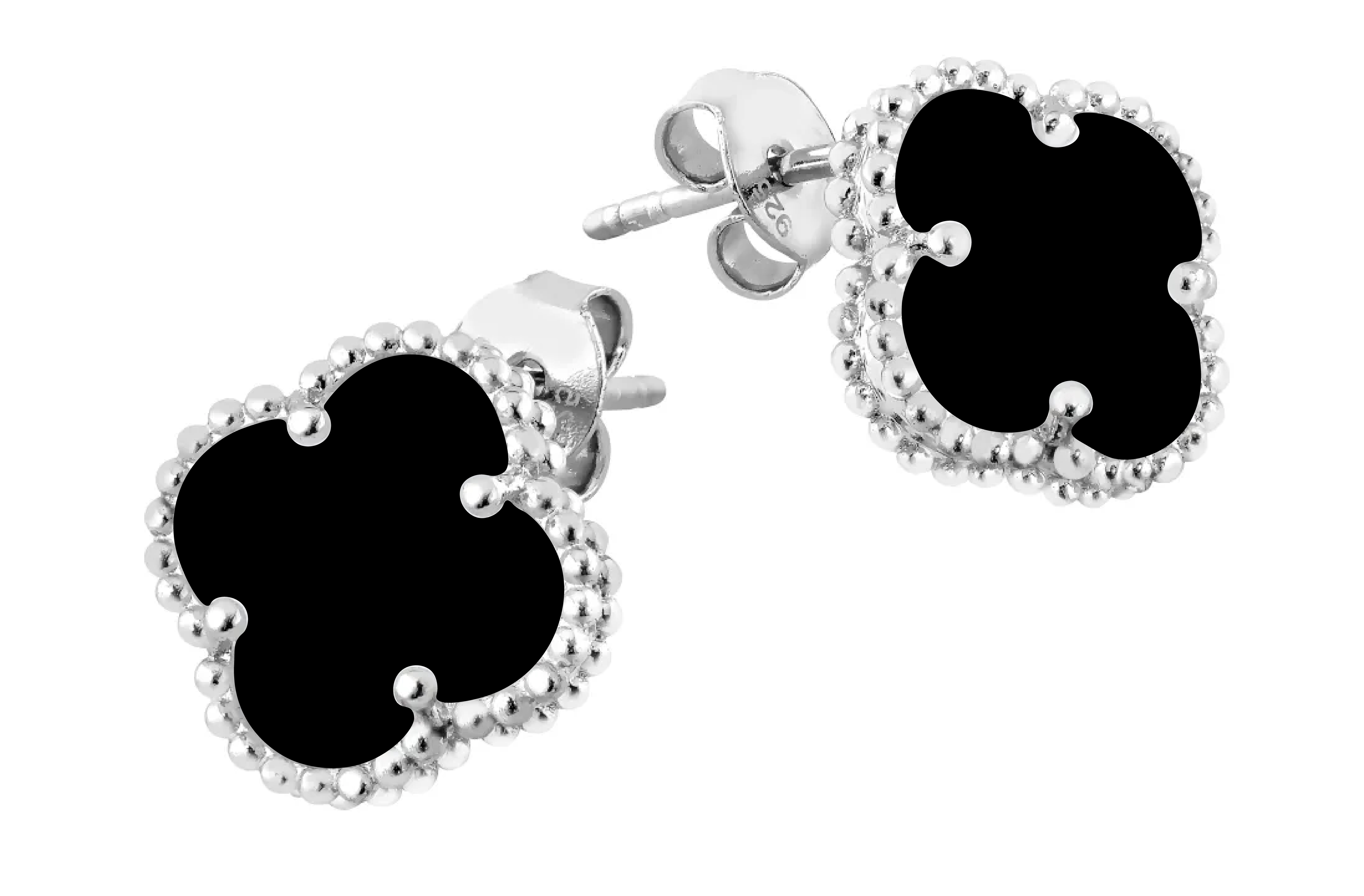 Lykka Symbols clover black silver earrings