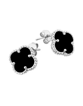 Lykken Symbols clover black silver earrings