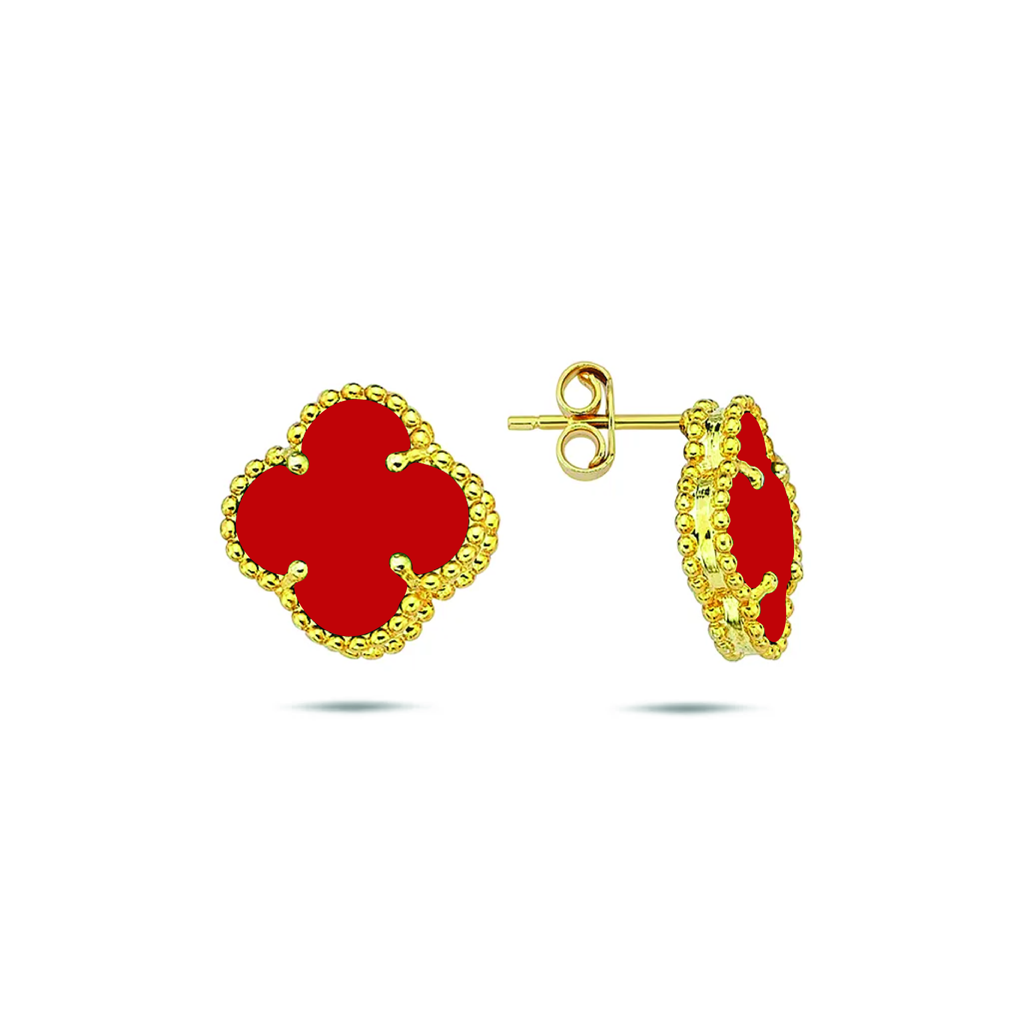 Lykka Symbols clover red goldplated silver earrings
