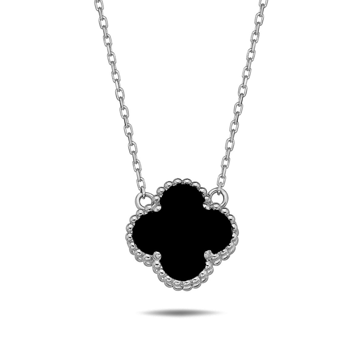 Lykka Symbols clover black silver necklace 42+3cm