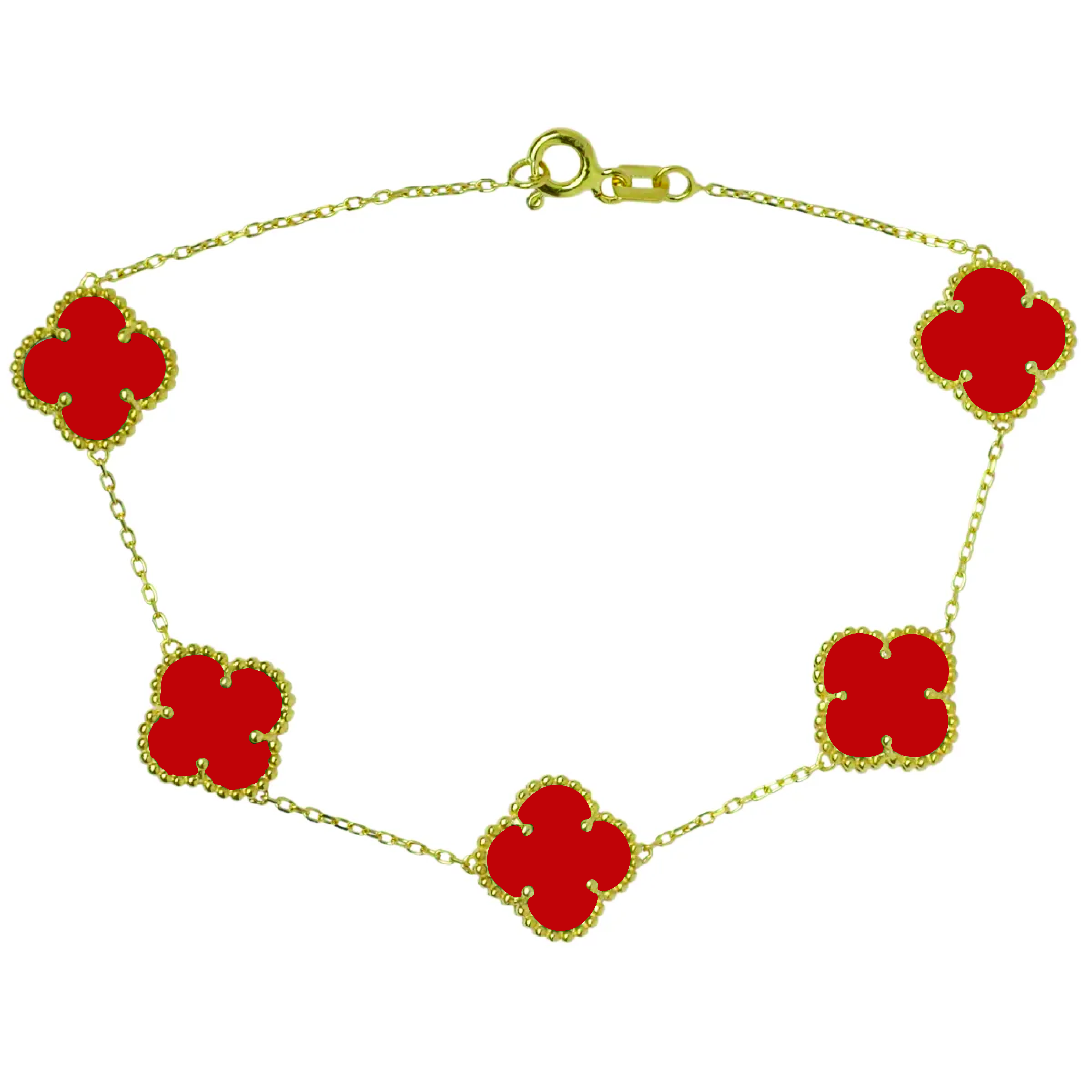 Lykka Symbols clover goldplated red silver bracelet 17+3cm