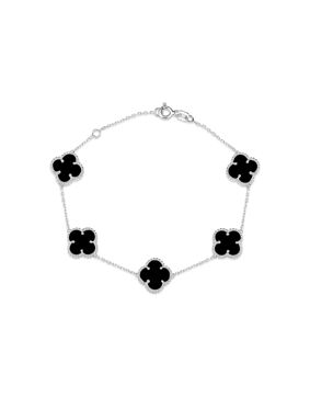 Lykken Symbols clover black silver bracelet 17+3cm