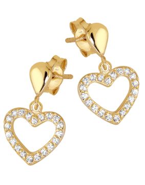Lykken Hearts gold pendant earrings with hearts
