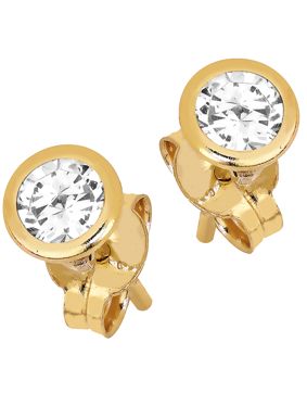 Lykken Casuals solitaire stud earrings with yellow gold bezel-setting 4 mm