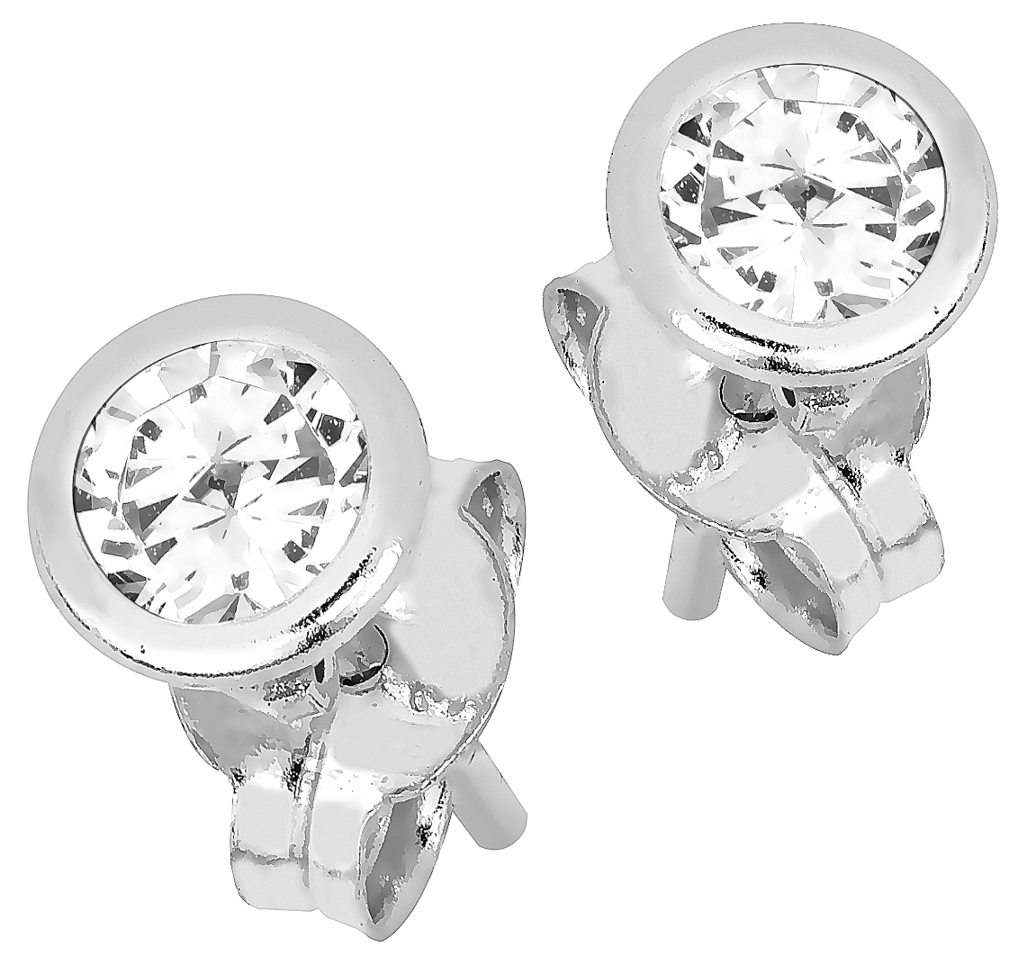 Lykka Casuals solitaire stud earrings with white gold bezel-setting 4 mm