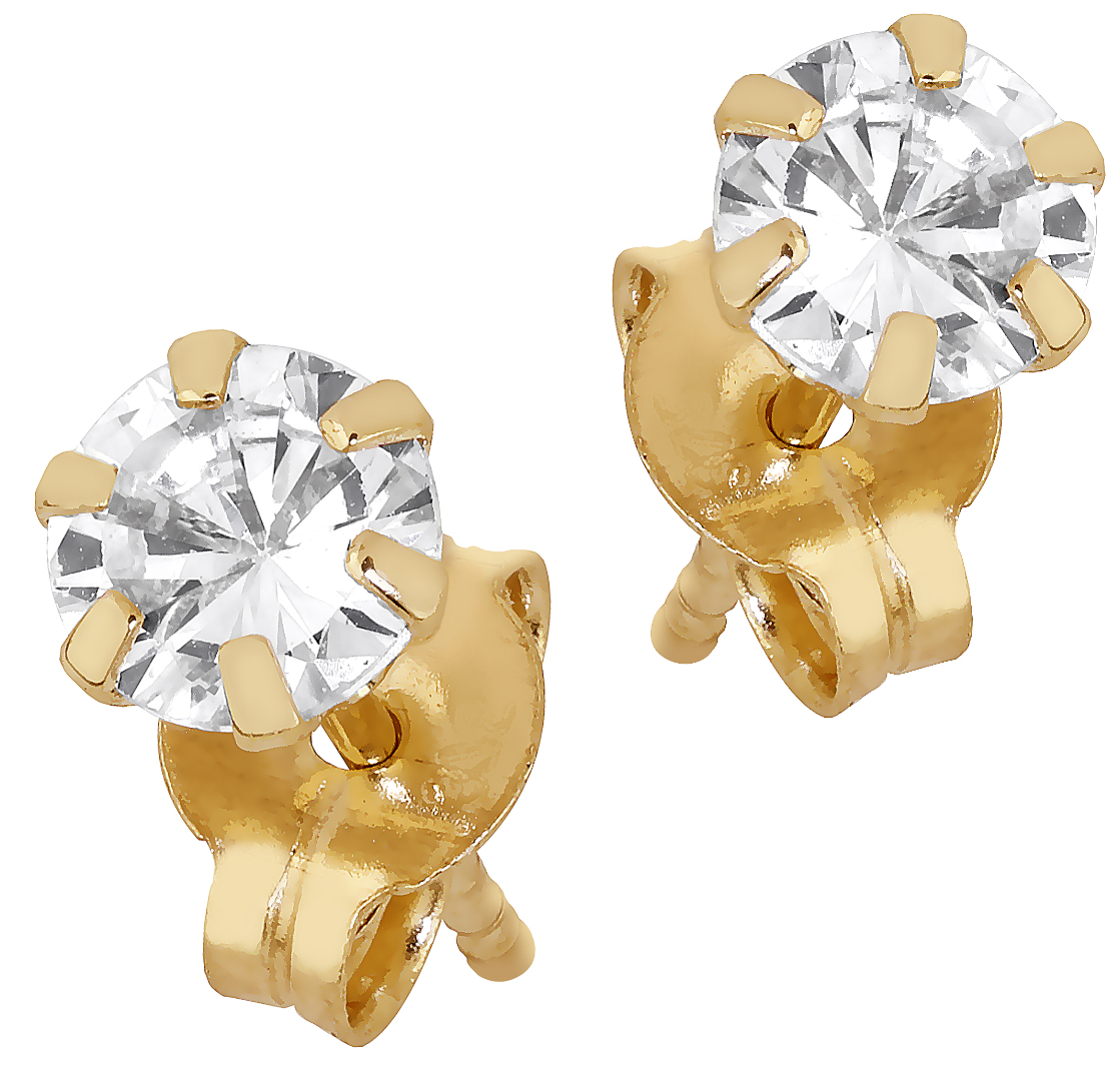 Lykka Casuals prong set CZ stud earrings in yellow gold 4 mm