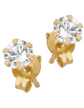 Lykken Casuals prong set CZ stud earrings in yellow gold 4 mm