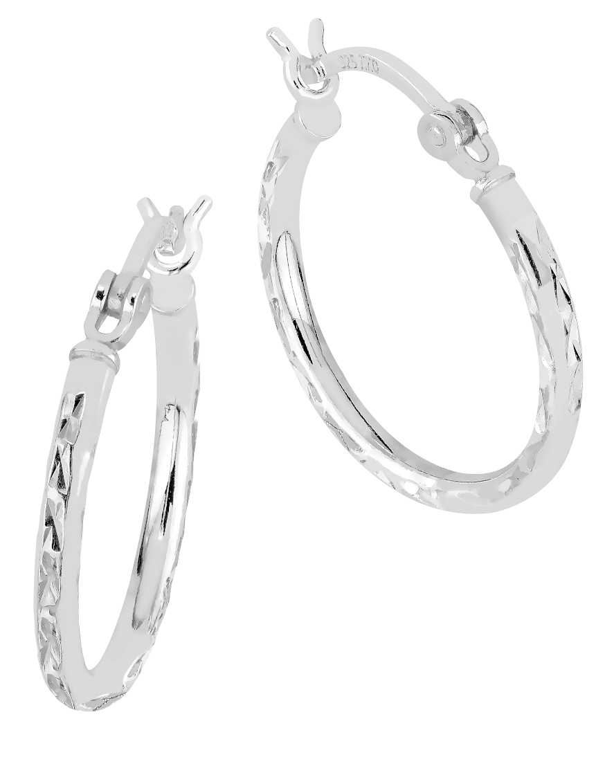 Lykka Casuals thin silver hoops with diamond pattern 2 x 20 mm