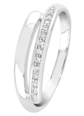 Lykka Casuals bypass silver ring with cubic zirconia