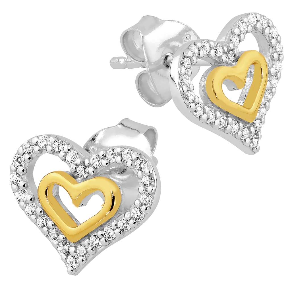 Lykka Hearts two-tone silver heart earrings 