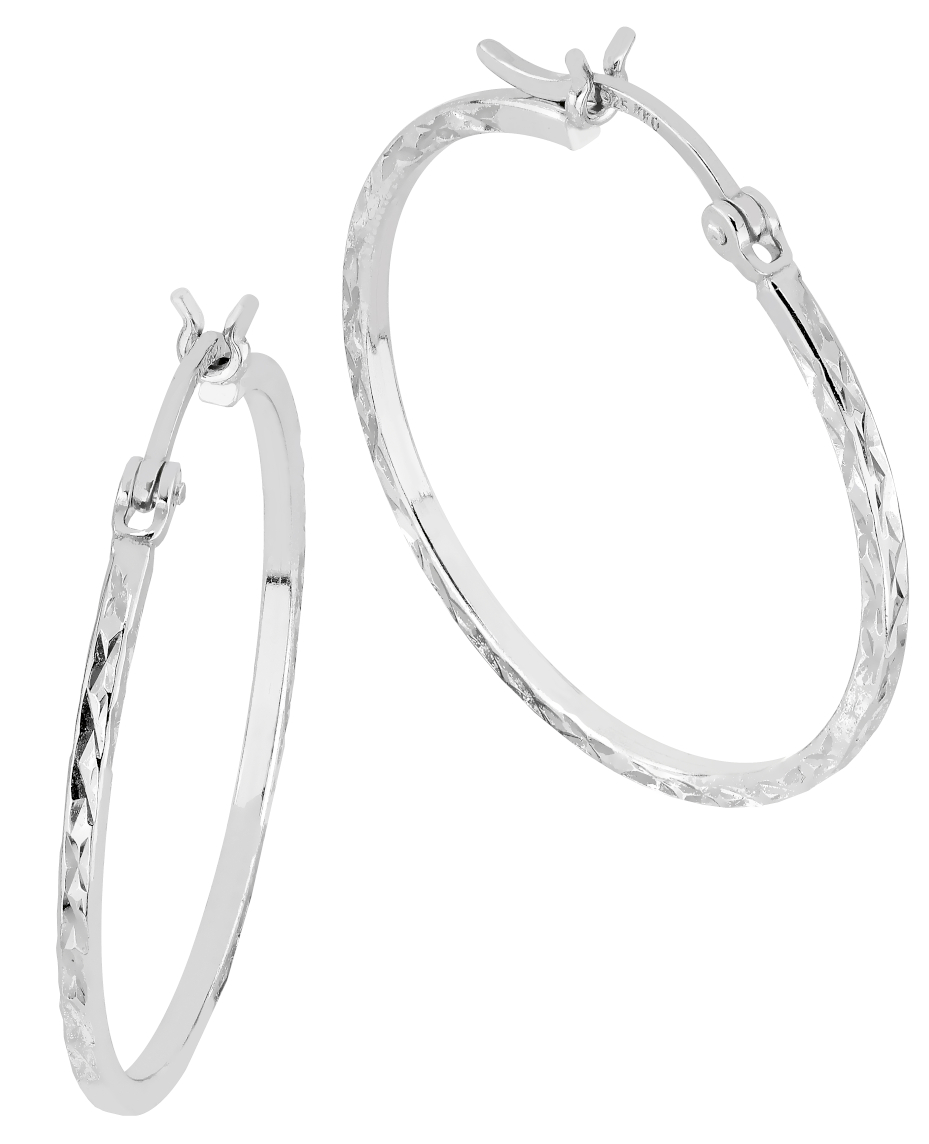 Lykka Casuals thin silver hoops with diamond pattern 30 mm