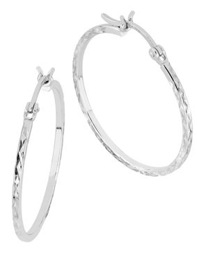 Lykka Casuals thin silver hoops with diamond pattern 30 mm